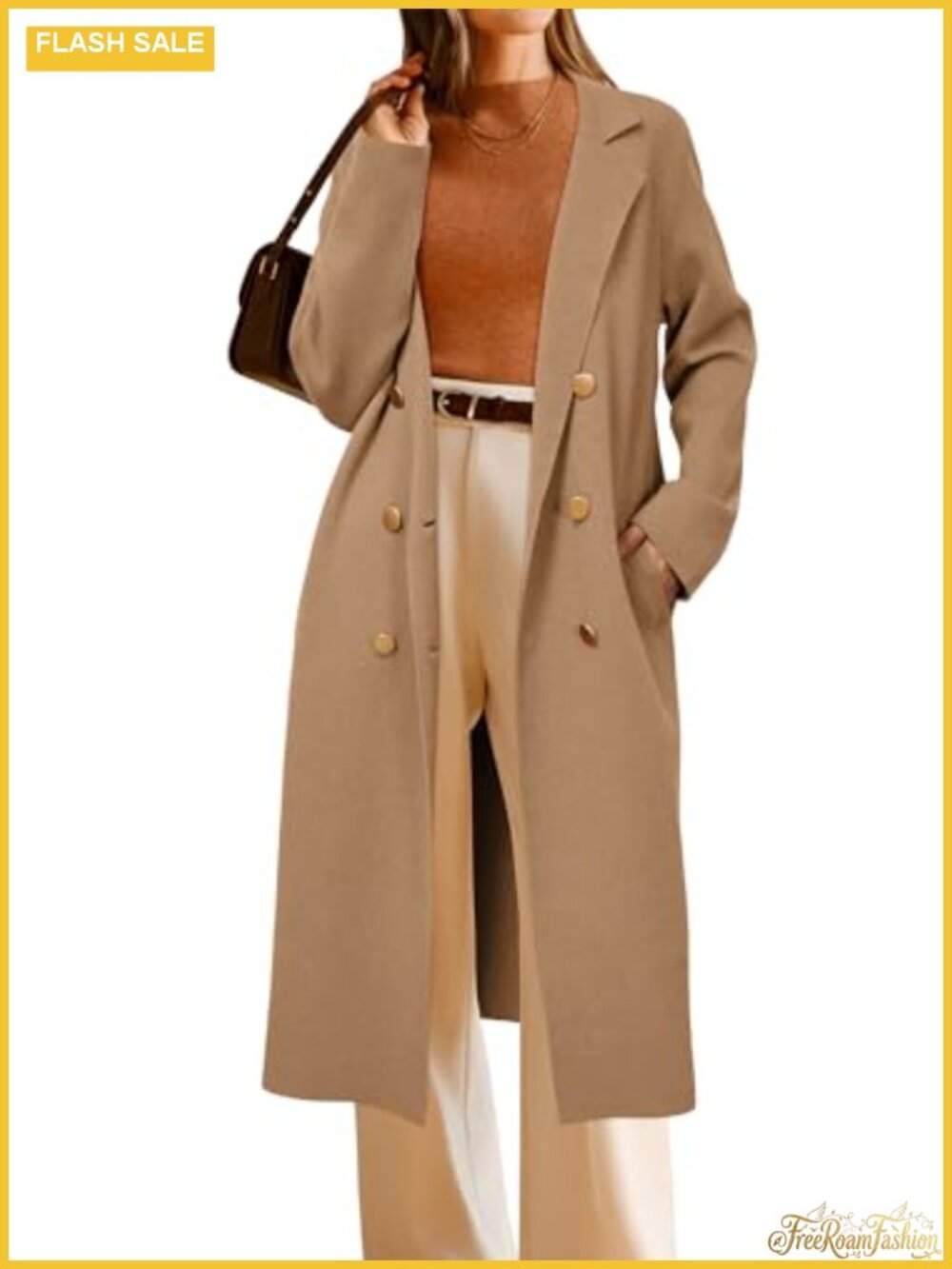 Women's Wool Blend Double Breasted Long Cardigan Sweater Coat with Notch Lapel